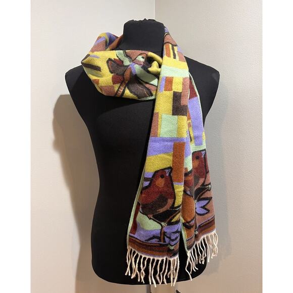 Emilio Pucci 100% Cashmere Scarf With Birds Dragonfly Cherries 7”x 68” - Picture 1 of 6